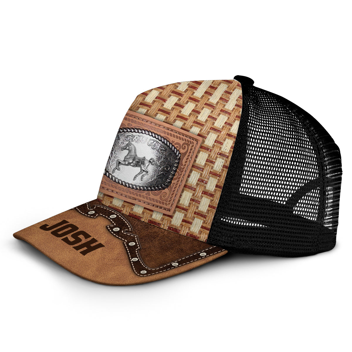 Metal Horse - Personalisierte Trucker-Kappe mit Pferdemotiv (Schwarzes Netzgewebe)