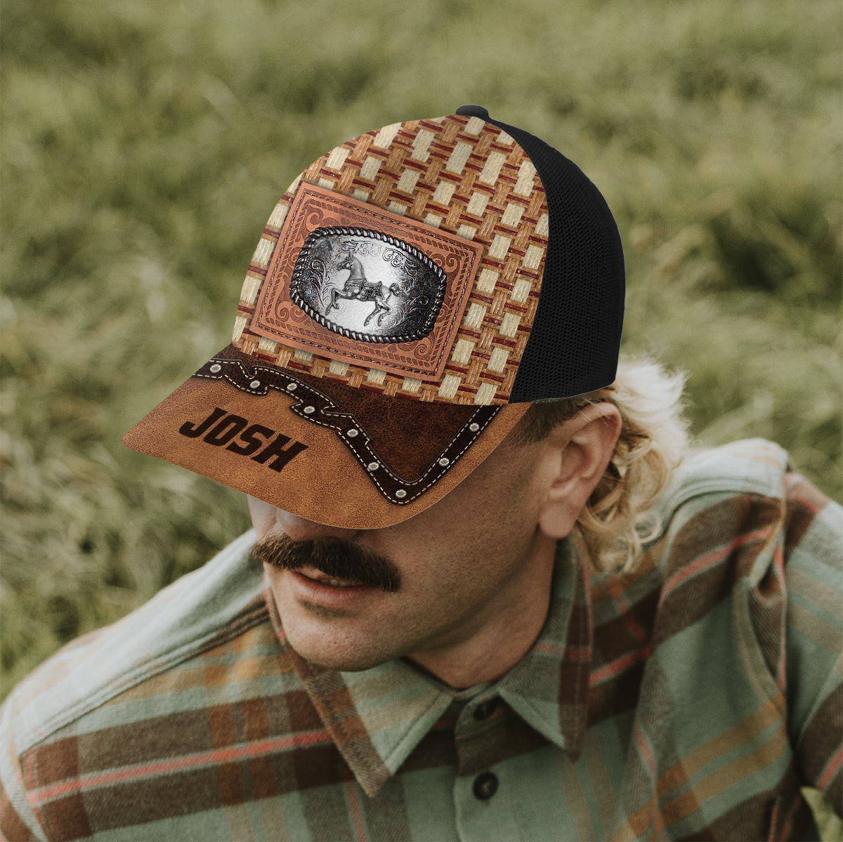 Metal Horse - Personalisierte Trucker-Kappe mit Pferdemotiv (Schwarzes Netzgewebe)