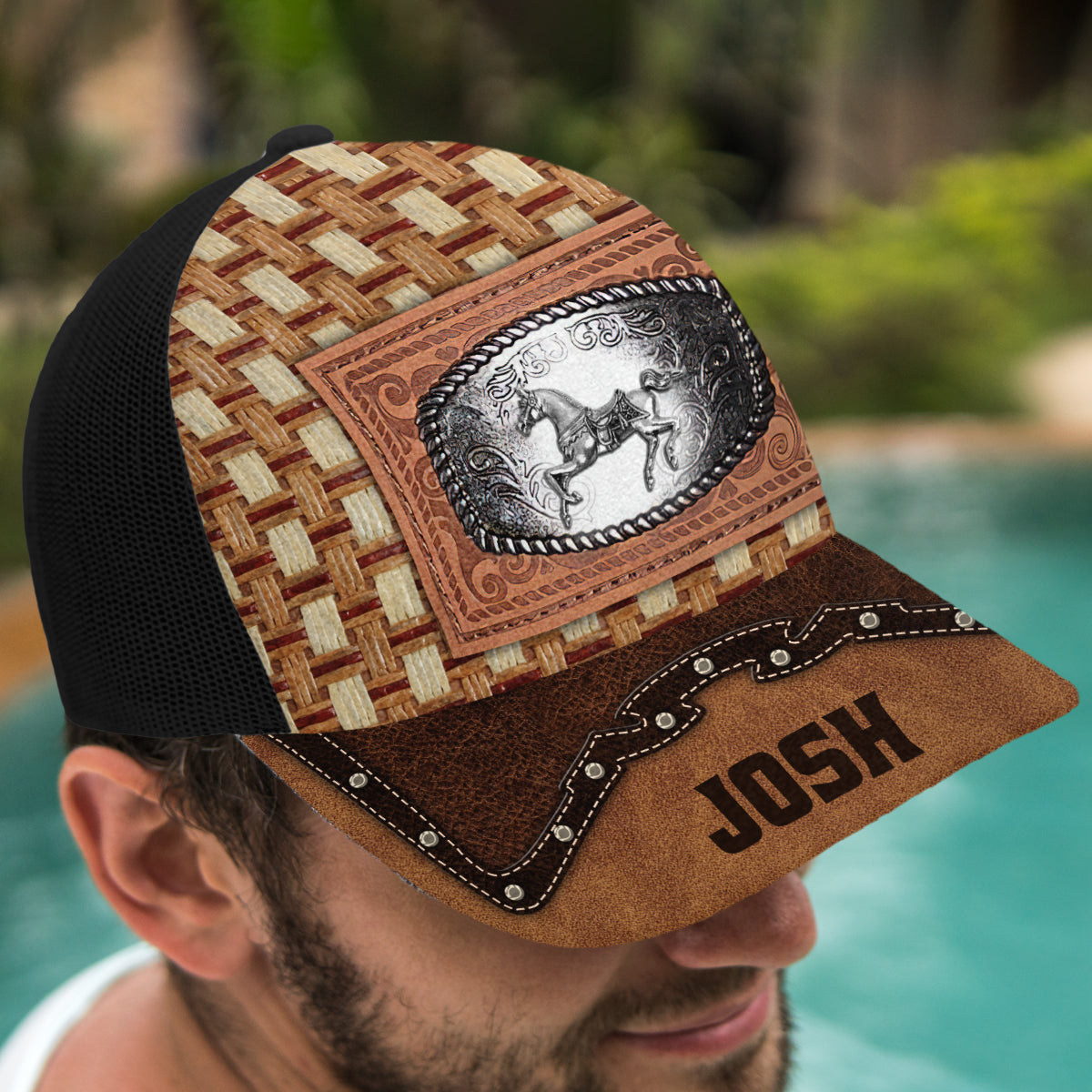 Metal Horse - Personalisierte Trucker-Kappe mit Pferdemotiv (Schwarzes Netzgewebe)