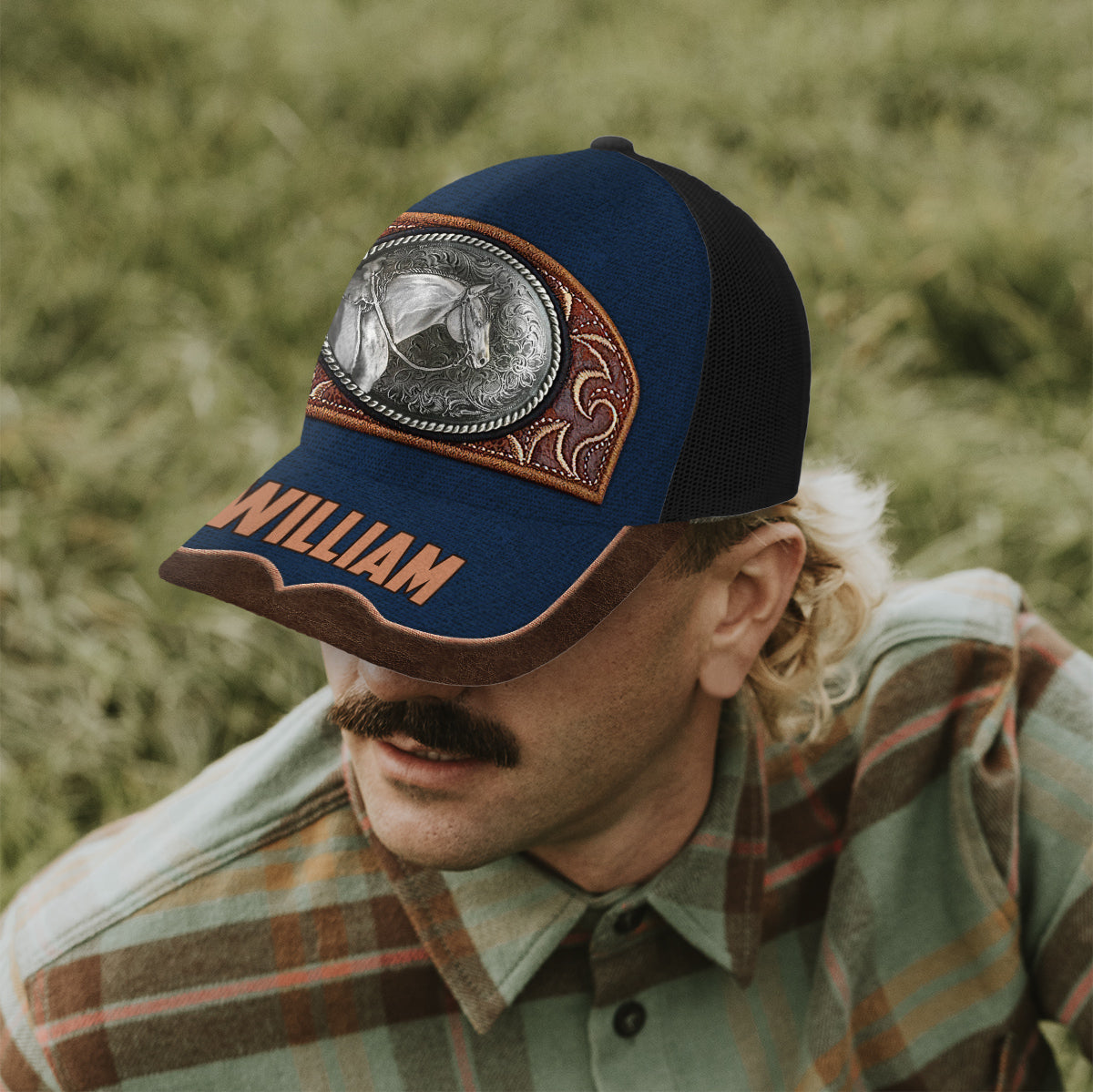 Vintage Horse - Personalisierte Trucker-Kappe mit Pferdemotiv (Schwarzes Netzgewebe)