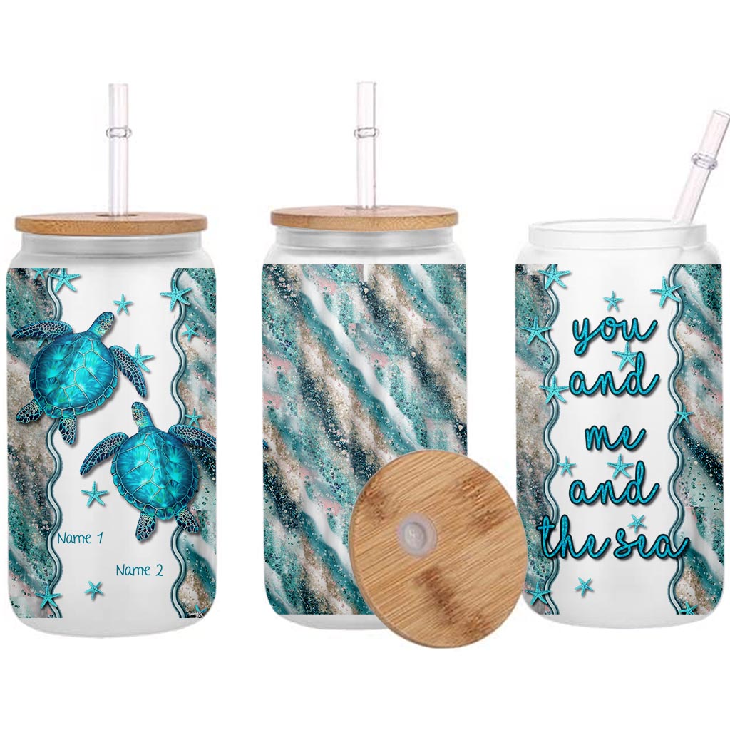 You And Me And The Sea - Personalized Turtle Can Glass