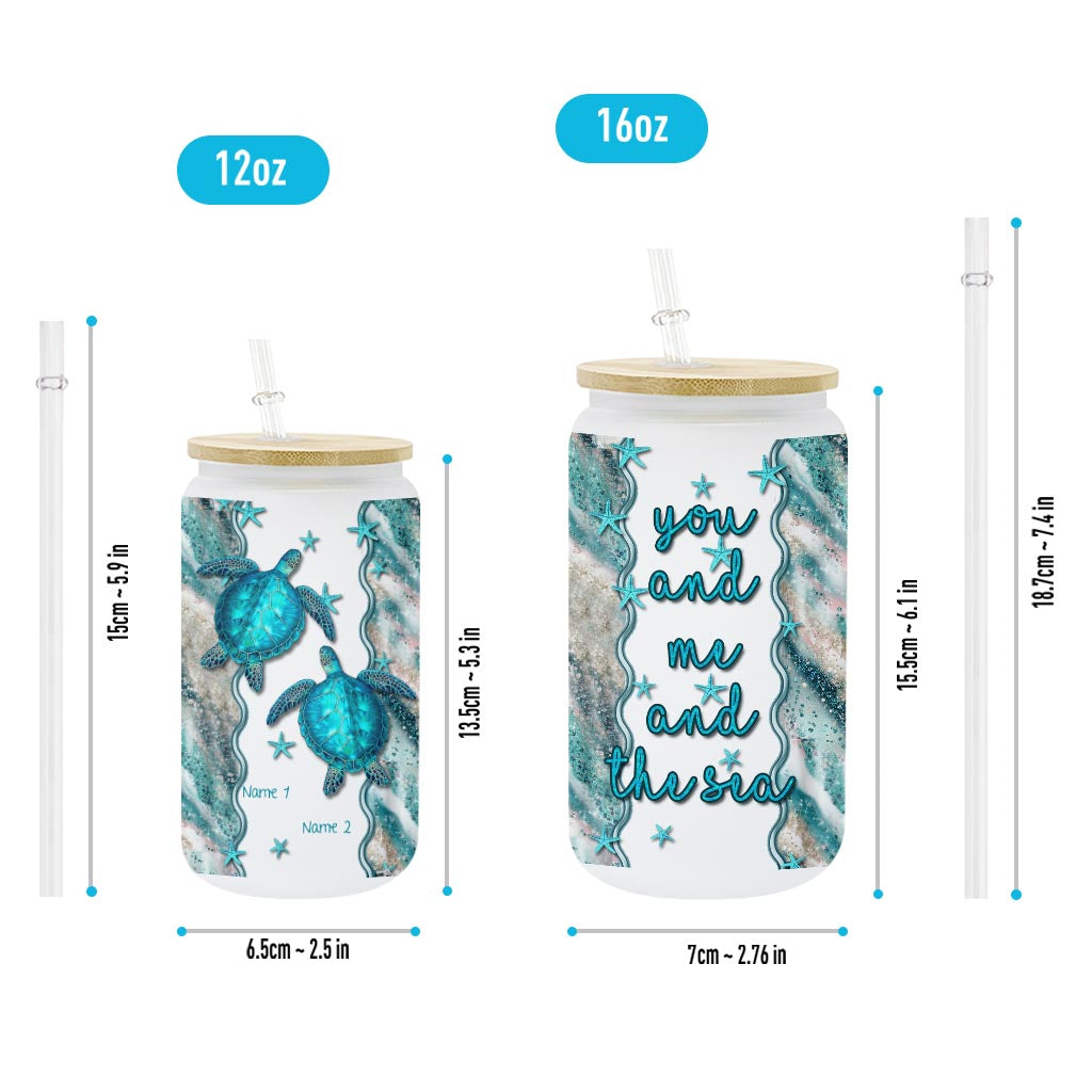 You And Me And The Sea - Personalized Turtle Can Glass