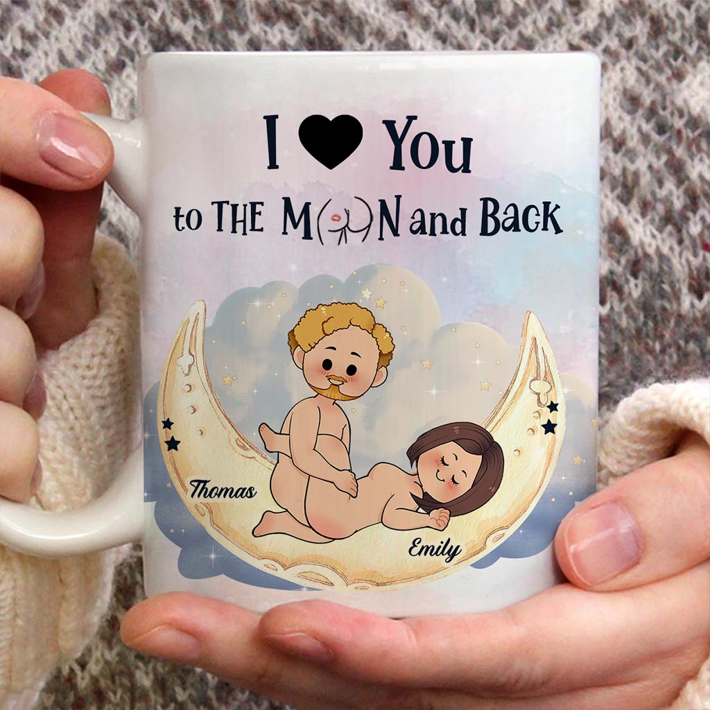 Ich liebe dich bis zum Mond und zurück – Personalisierte Tasse für Paare