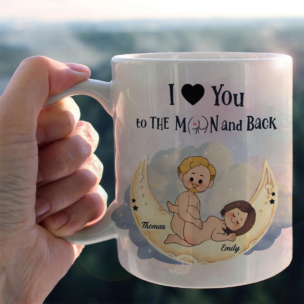 Ich liebe dich bis zum Mond und zurück – Personalisierte Tasse für Paare
