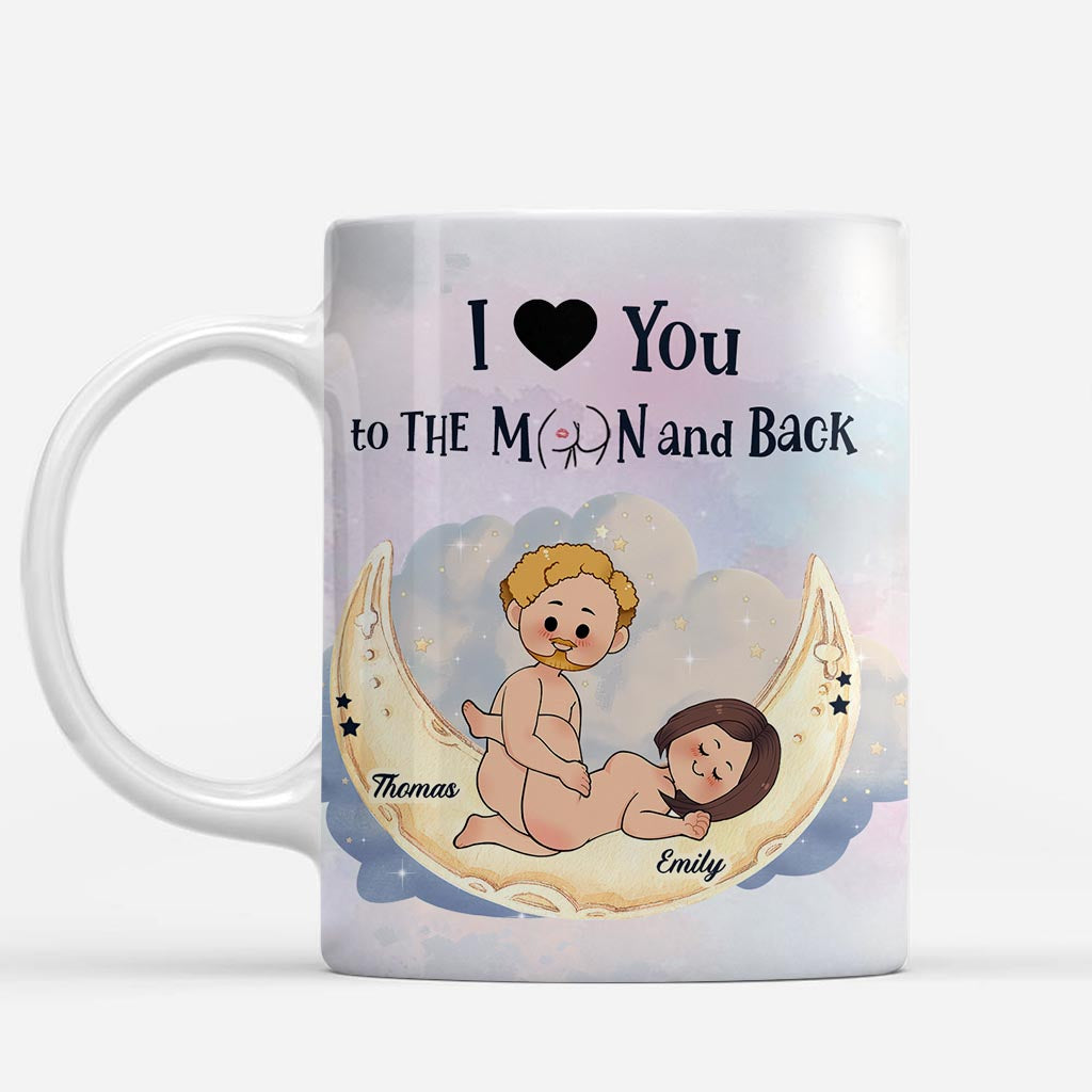 Ich liebe dich bis zum Mond und zurück – Personalisierte Tasse für Paare
