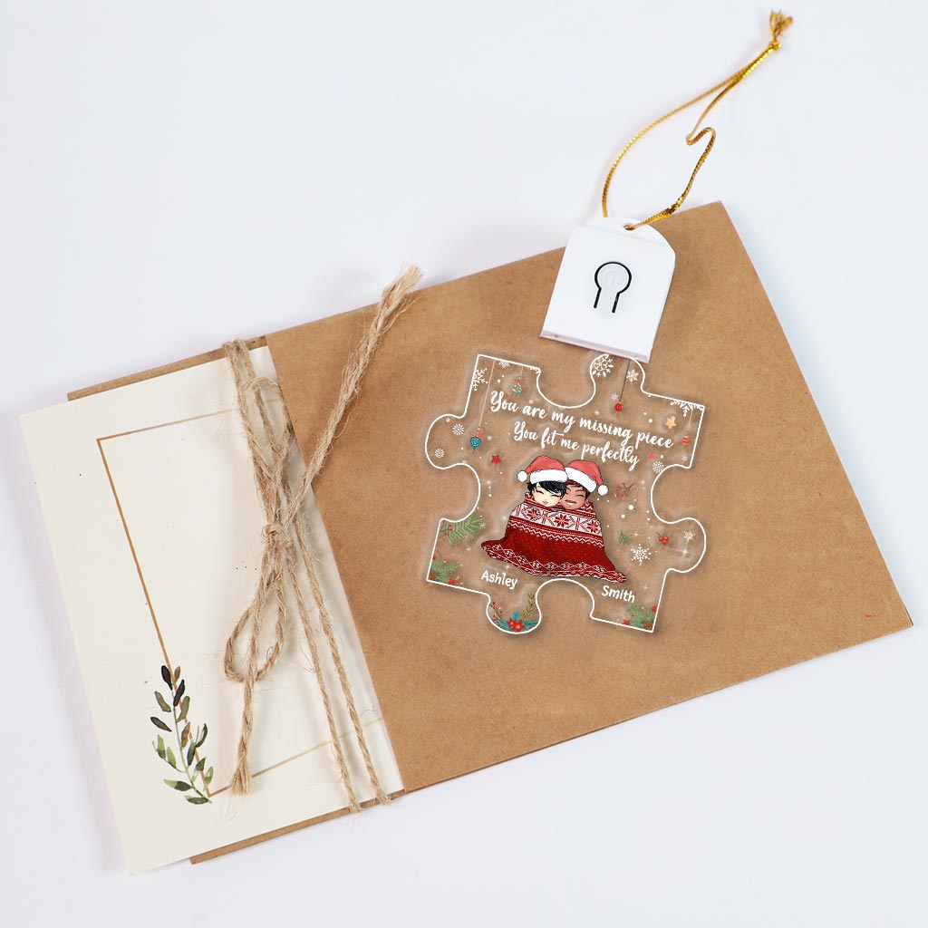 Du bist mein fehlendes Puzzleteil – Personalisierte LED-Weihnachtsbaumkugel in Form eines Paares aus Acryl