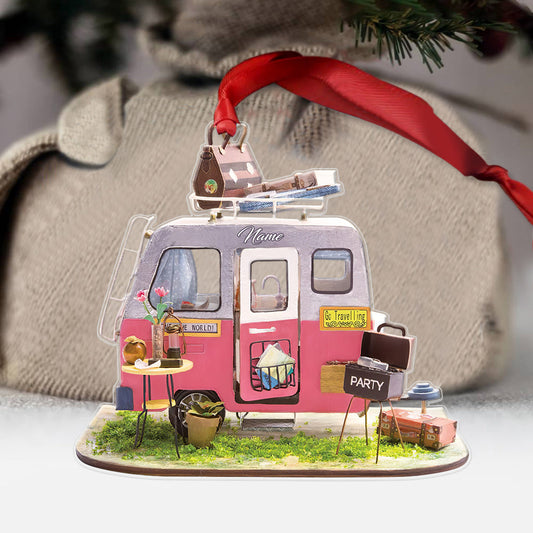 Fröhlicher Camper – Personalisierter transparenter Weihnachtsschmuck zum Thema Camping –
