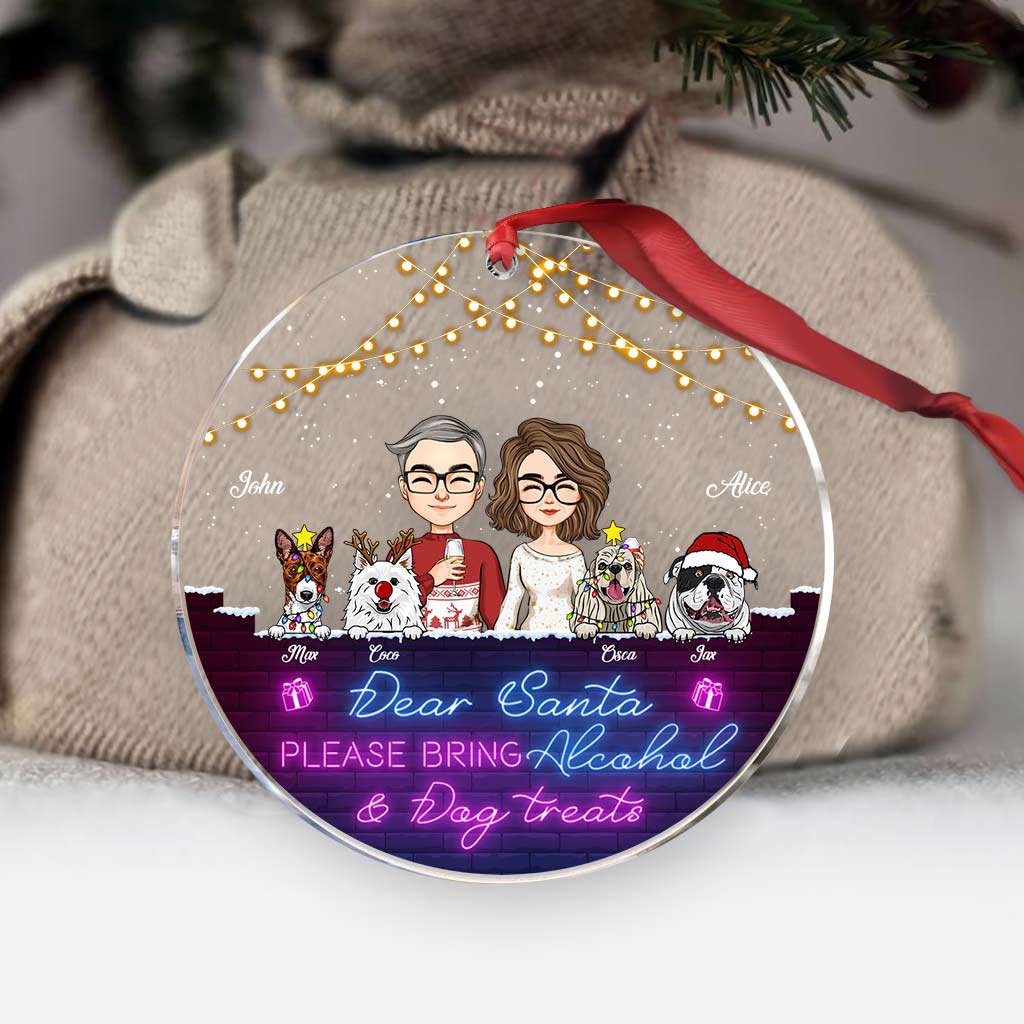 Lieber Weihnachtsmann, bitte bring Alkohol und Hundeleckerlis mit – Personalisierter transparenter Pärchen-Weihnachtsbaumschmuck