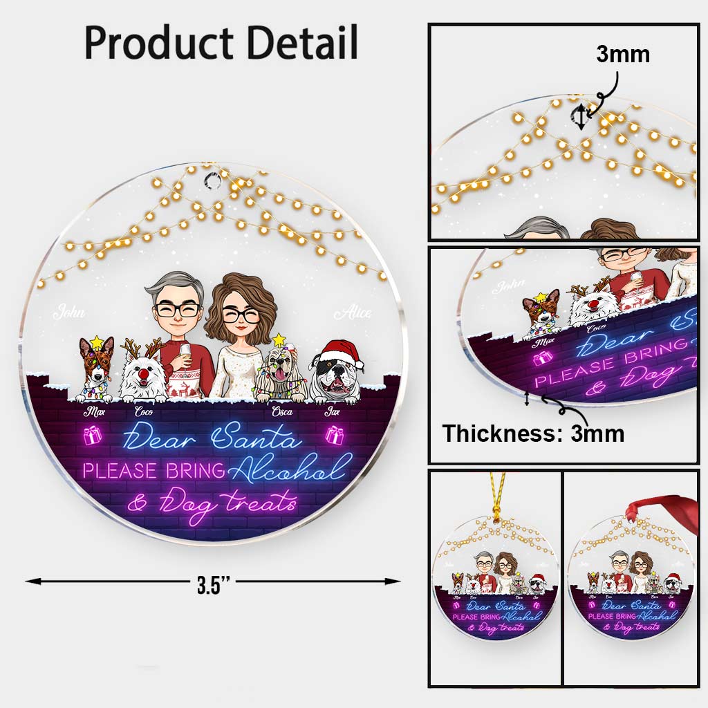 Lieber Weihnachtsmann, bitte bring Alkohol und Hundeleckerlis mit – Personalisierter transparenter Pärchen-Weihnachtsbaumschmuck