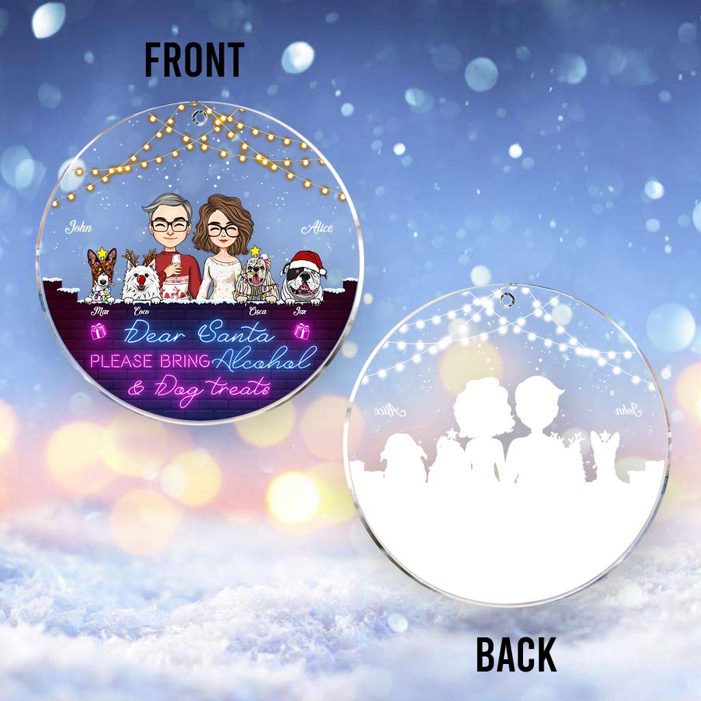 Lieber Weihnachtsmann, bitte bring Alkohol und Hundeleckerlis mit – Personalisierter transparenter Pärchen-Weihnachtsbaumschmuck