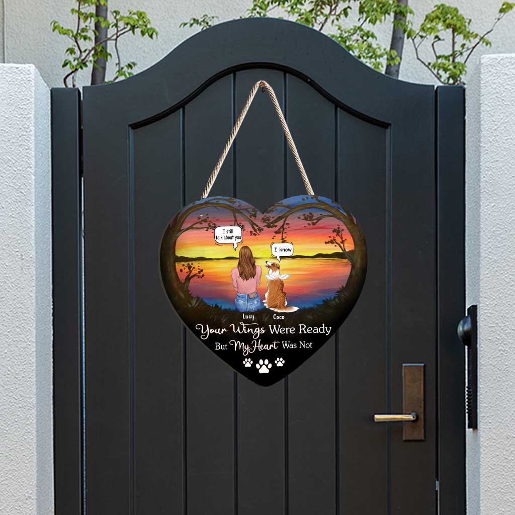 Deine Flügel waren bereit, doch mein Herz nicht. Ich vermisse dich – personalisiertes Holzschild für Hunde