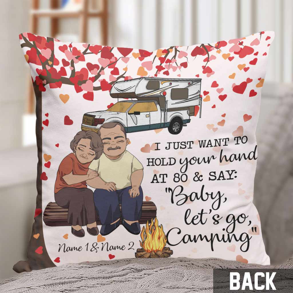 Ich möchte nur deine Hand halten – Camping für ein älteres Paar – personalisiertes Dekokissen