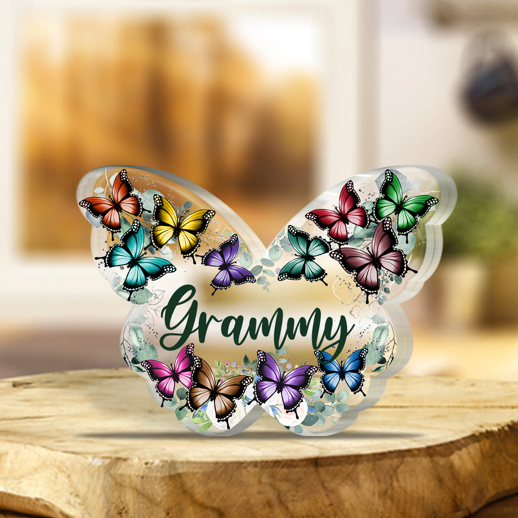 Grandma And Grandchildren Floral Butterflies - Personalized Mother's Day Grandma Custom Shaped Acrylic Plaque