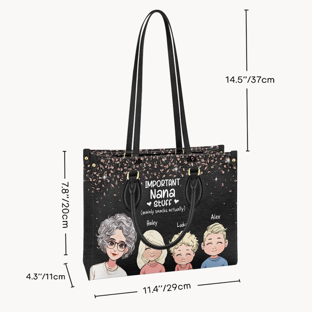 Wichtige Oma-Sachen – Personalisierte Muttertags-Handtasche aus Leder für Oma