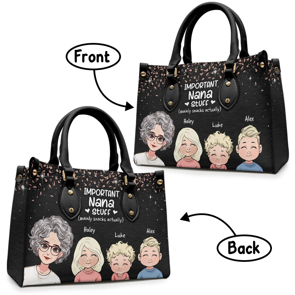 Wichtige Oma-Sachen – Personalisierte Muttertags-Handtasche aus Leder für Oma