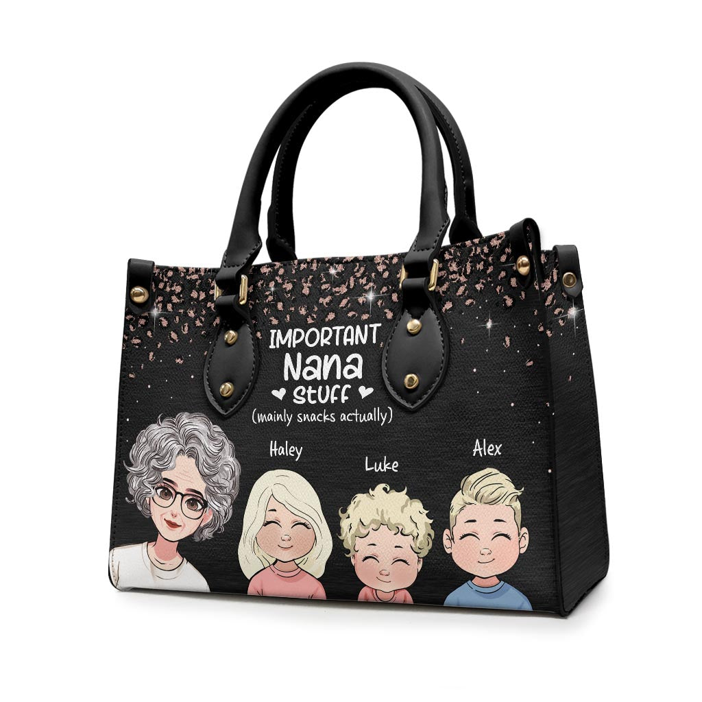 Wichtige Oma-Sachen – Personalisierte Muttertags-Handtasche aus Leder für Oma