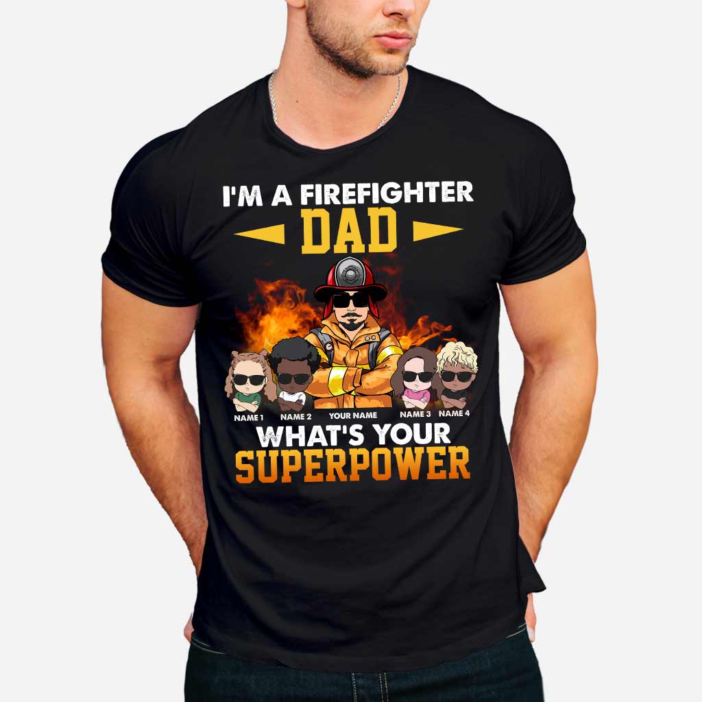 Ich bin ein Feuerwehrmann-Papa – Was ist deine Superkraft? – Personalisiertes Vatertags-T-Shirt und Hoodie