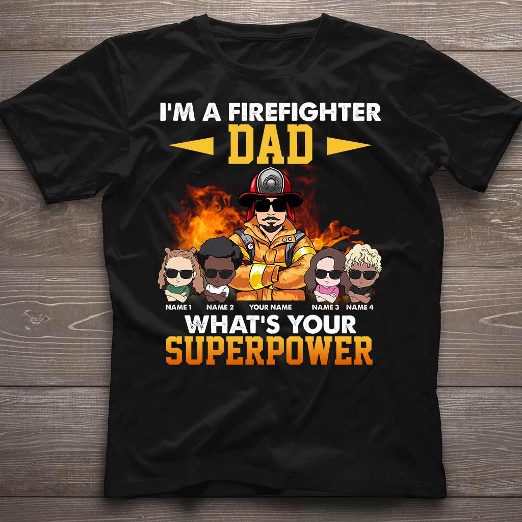 Ich bin ein Feuerwehrmann-Papa – Was ist deine Superkraft? – Personalisiertes Vatertags-T-Shirt und Hoodie