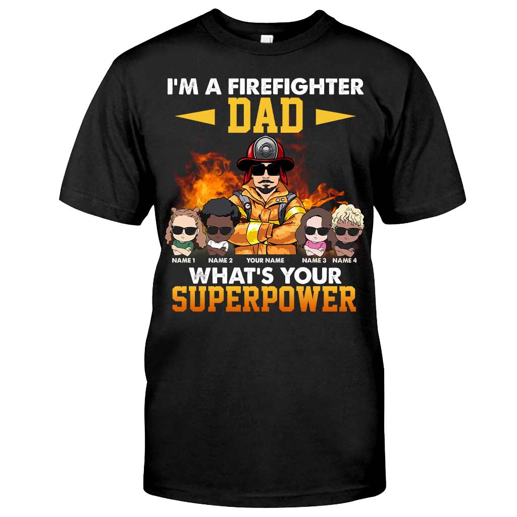 Ich bin ein Feuerwehrmann-Papa – Was ist deine Superkraft? – Personalisiertes Vatertags-T-Shirt und Hoodie