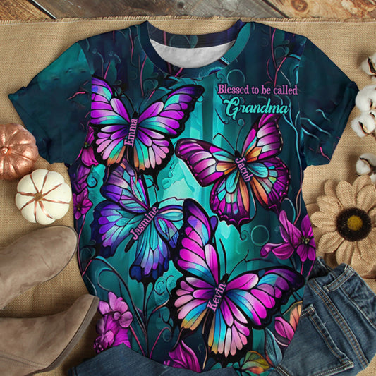 Grandma's Butterflies - Personalized Grandma All Over Shirt