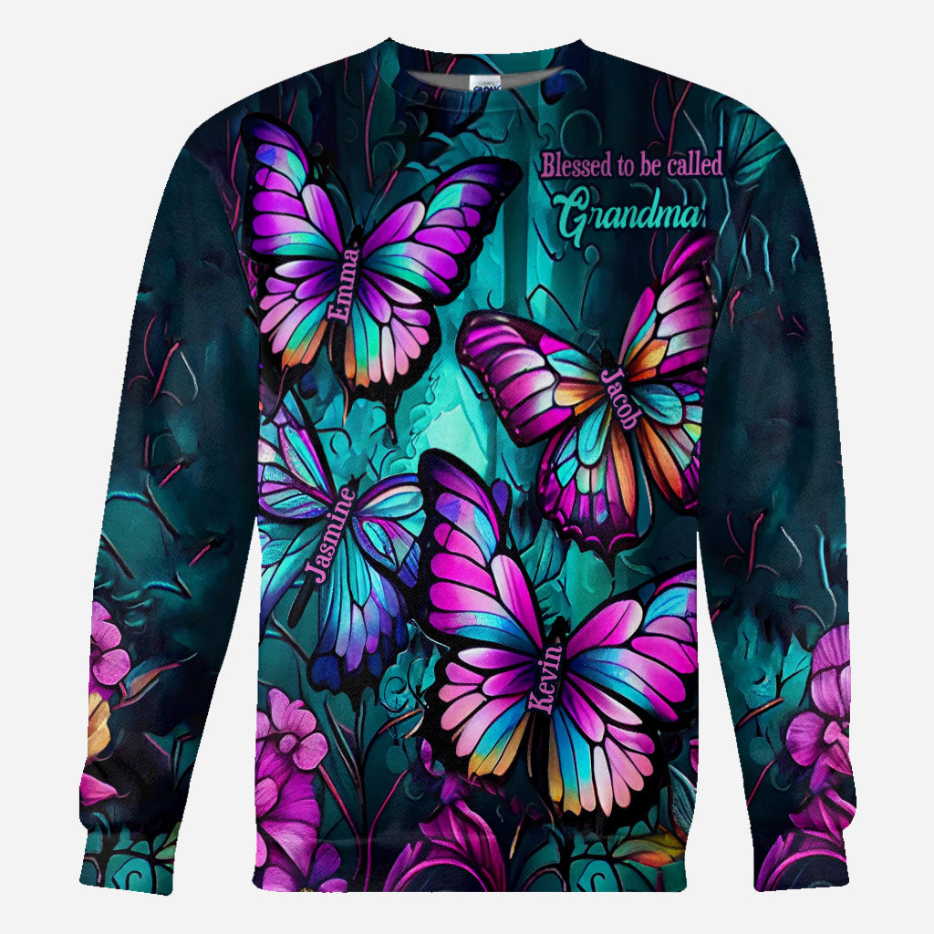 Grandma's Butterflies - Personalized Grandma All Over Shirt