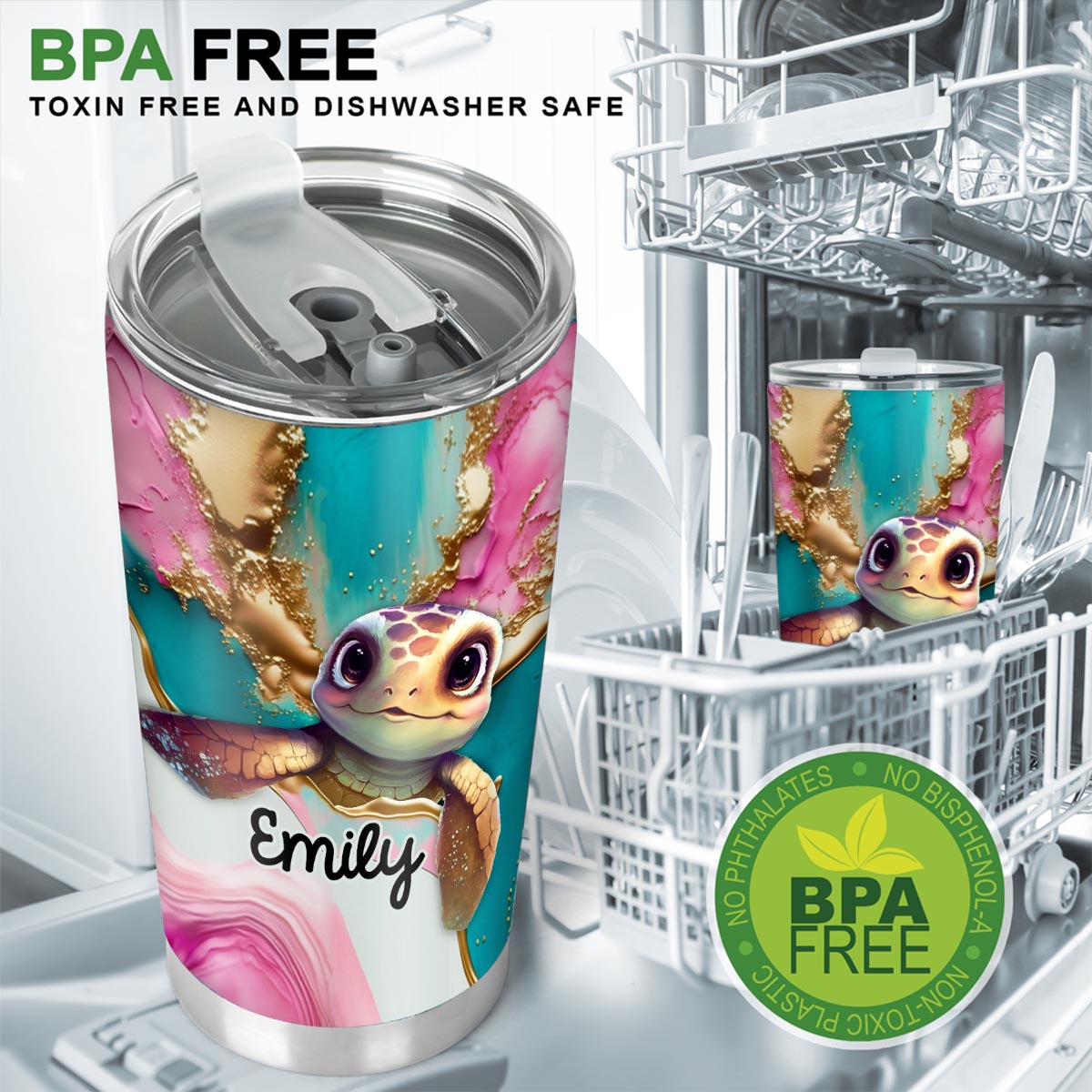 Salty Lil' Beach – Personalisierter Schildkröten-Trinkbecher