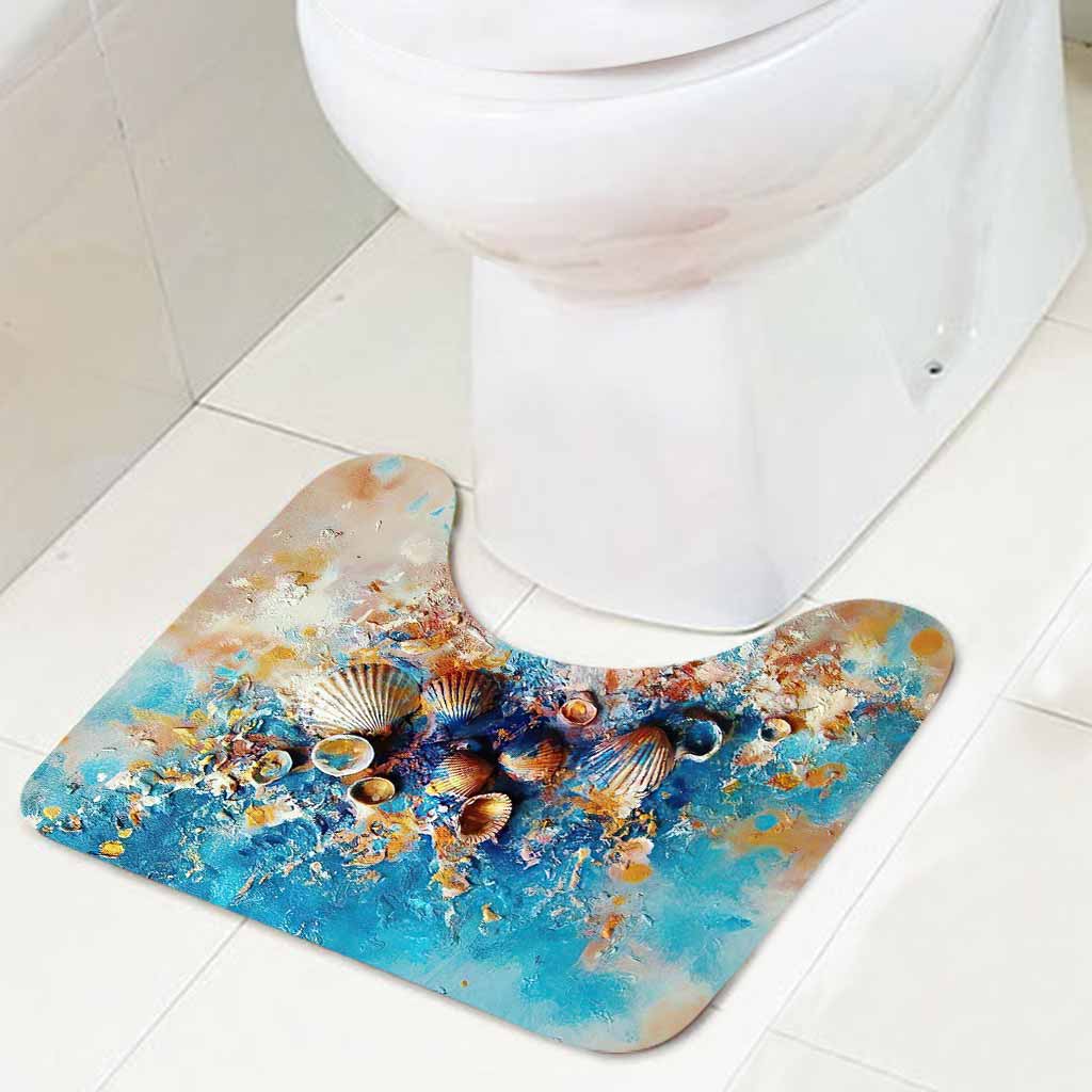 Muschel – Badezimmer-Vorhang- und Matten-Set für Meeresliebhaber