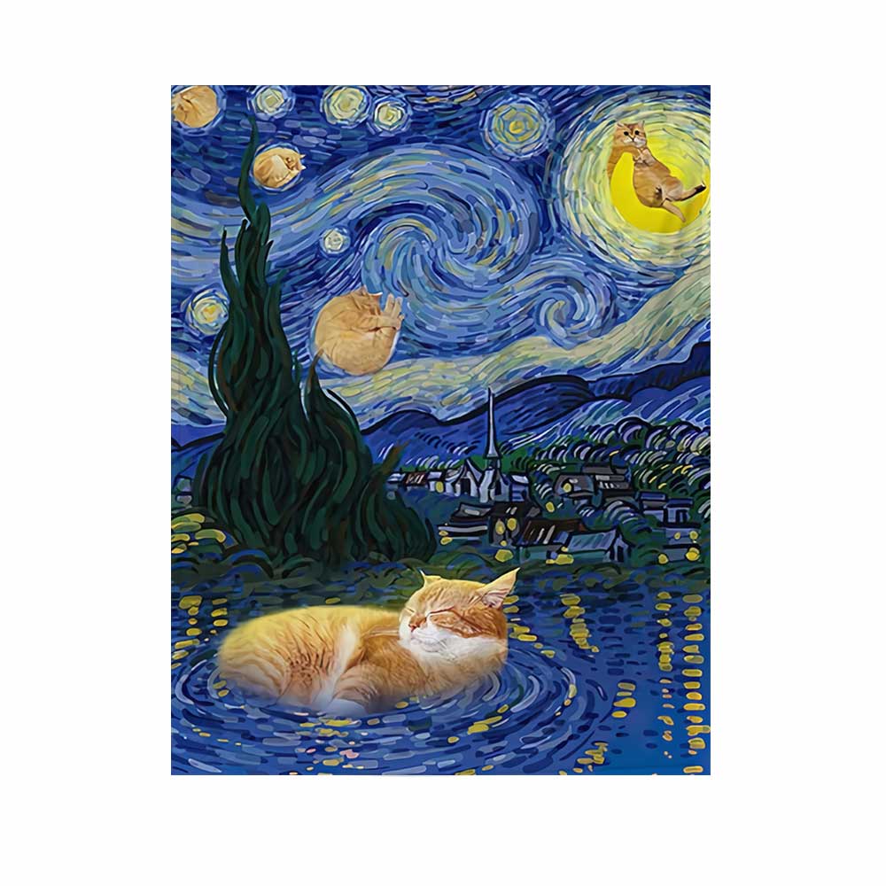 Niedliche Katzen Sternennacht - Wandteppich mit Katzenmotiv