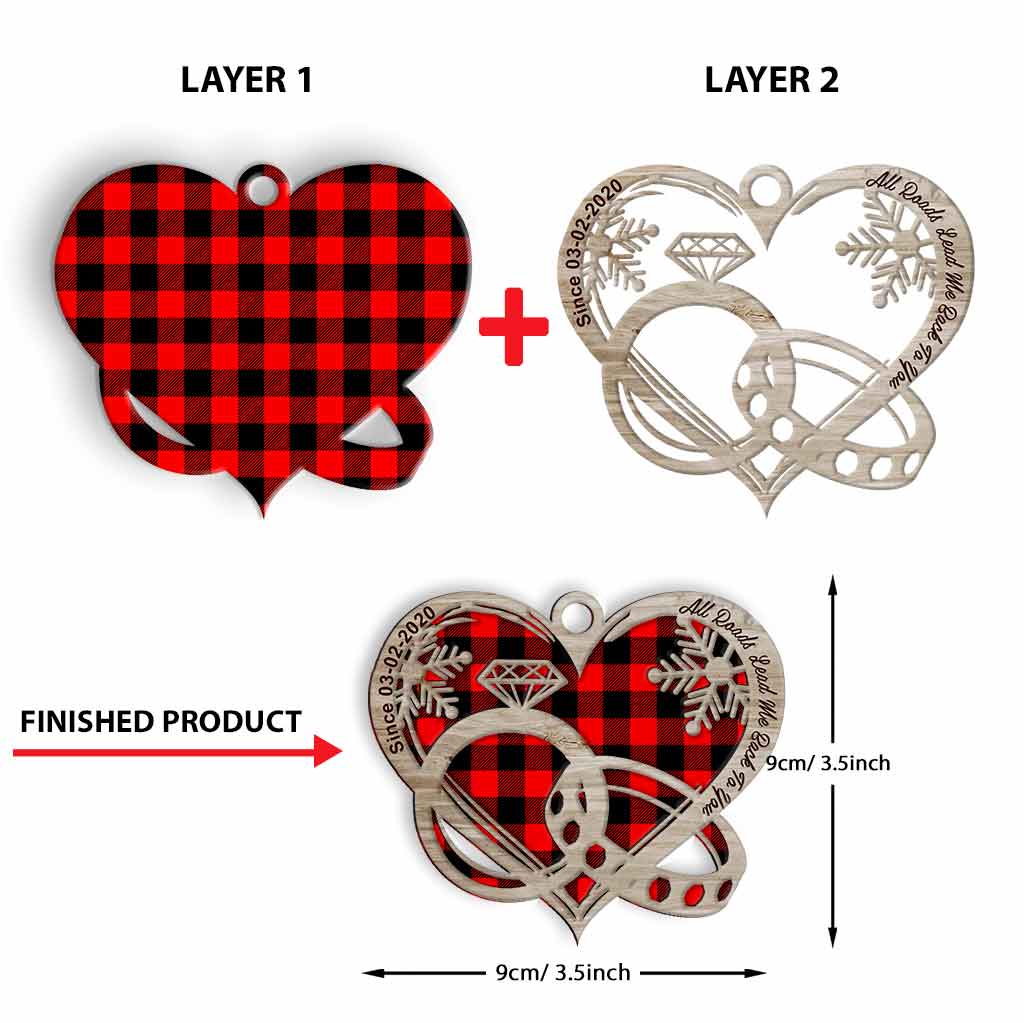 Alle Wege führen mich zurück zu dir – Personalisierter Paar-Holzschmuck aus mehreren Schichten