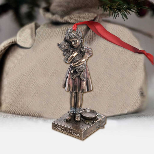 Einfach ein Mädchen, das Katzen liebt – Personalisierter Weihnachtsschmuck mit Katze und 3D-Musterdruck (beidseitig bedruckt)