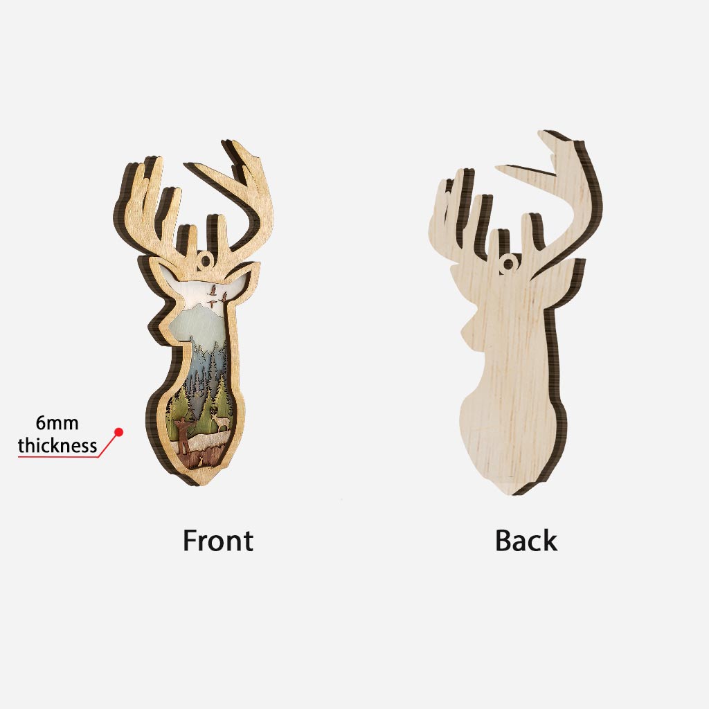 Hirschjagd – Weihnachtsschmuck aus Holz, mehrlagig