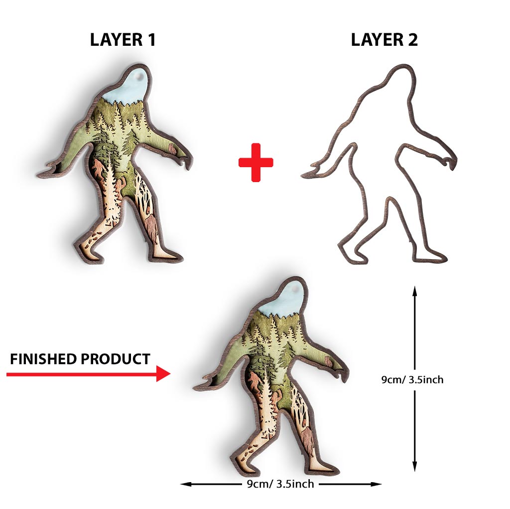 Bigfoot sah mich – Weihnachtsschmuck aus Holz, gefertigt aus mehreren Schichten
