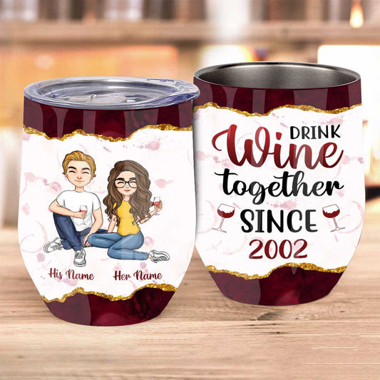 Drink Wine Together - Personalized Couple Wine Tumbler