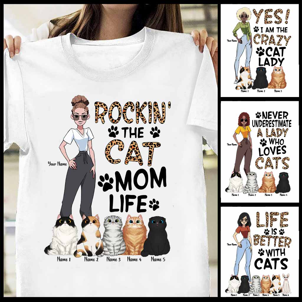 Das Leben als Katzenmama rocken – personalisiertes Katzen-T-Shirt und Hoodie
