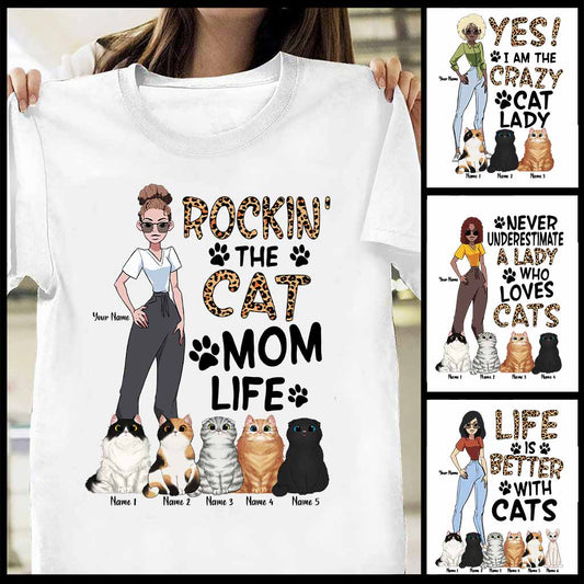 Rockin The Cat Mom Life - Personalized Cat T-shirt and Hoodie