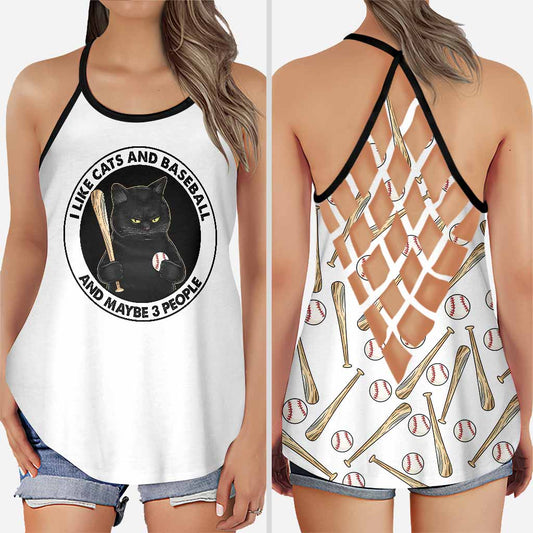 I Like Cats And Baseball Cross Tank Top
