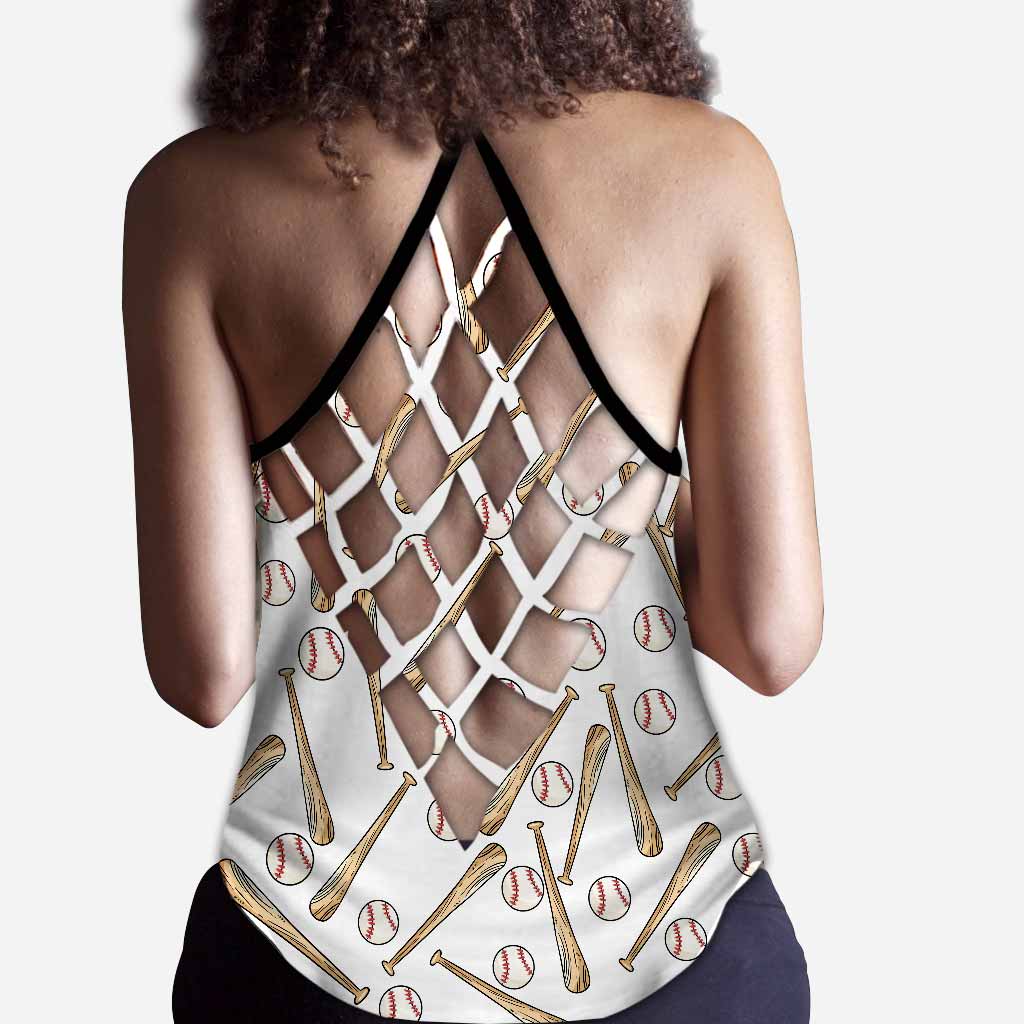 Ich mag Katzen und Baseball Cross Tank Top