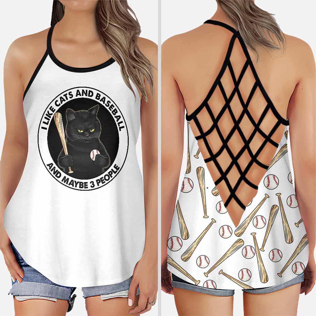 Ich mag Katzen und Baseball Cross Tank Top