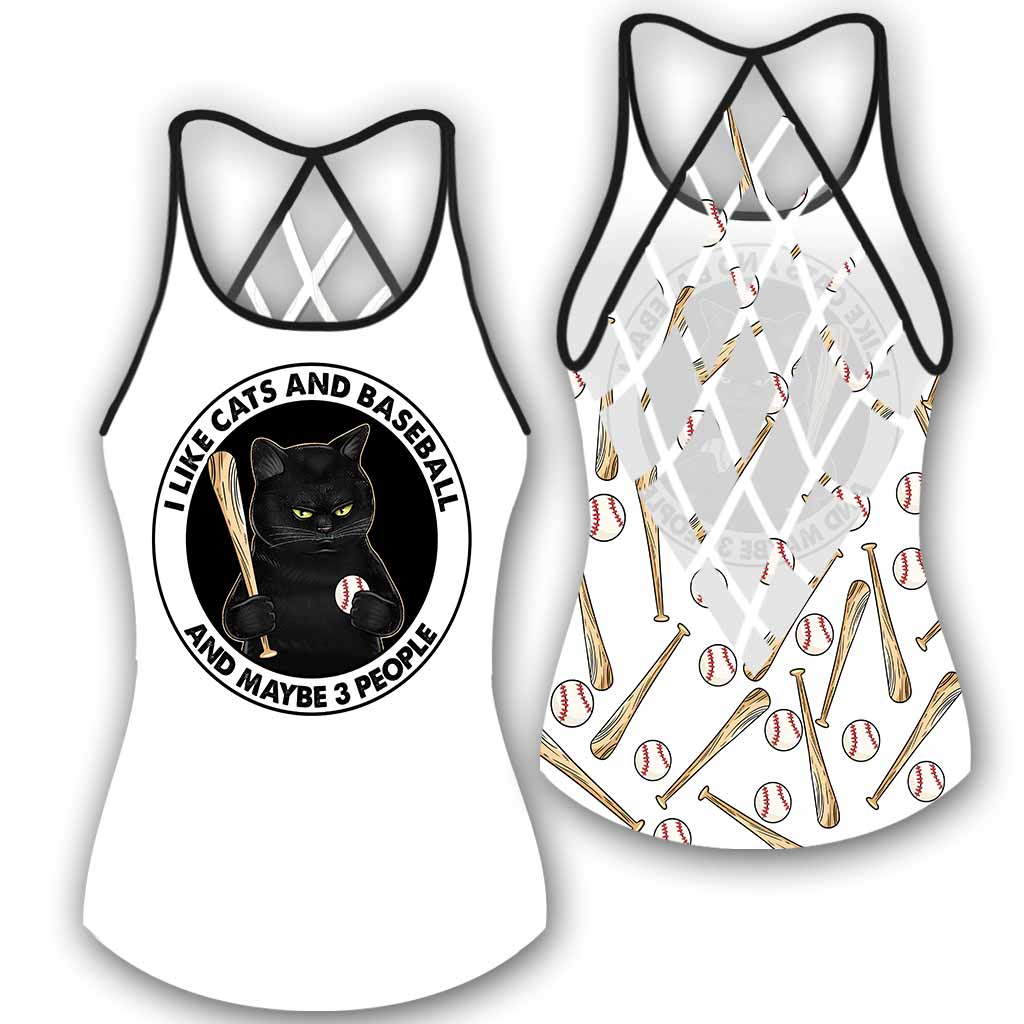 Ich mag Katzen und Baseball Cross Tank Top