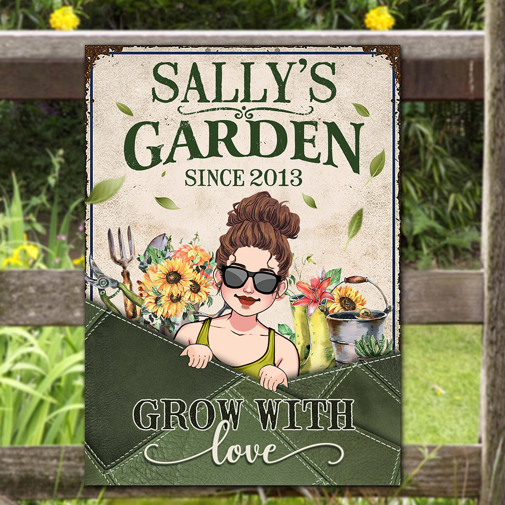 Grow With Love - Personalized Gardening Rectangle Metal Sign