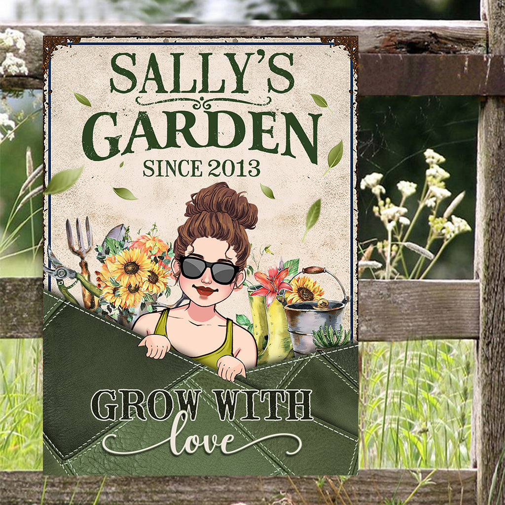Grow With Love - Personalized Gardening Rectangle Metal Sign