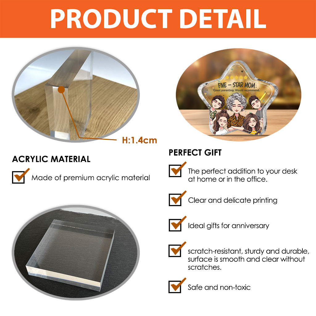 Fünf-Sterne-Mama – Personalisierte Acrylplakette in individueller Form zum Muttertag
