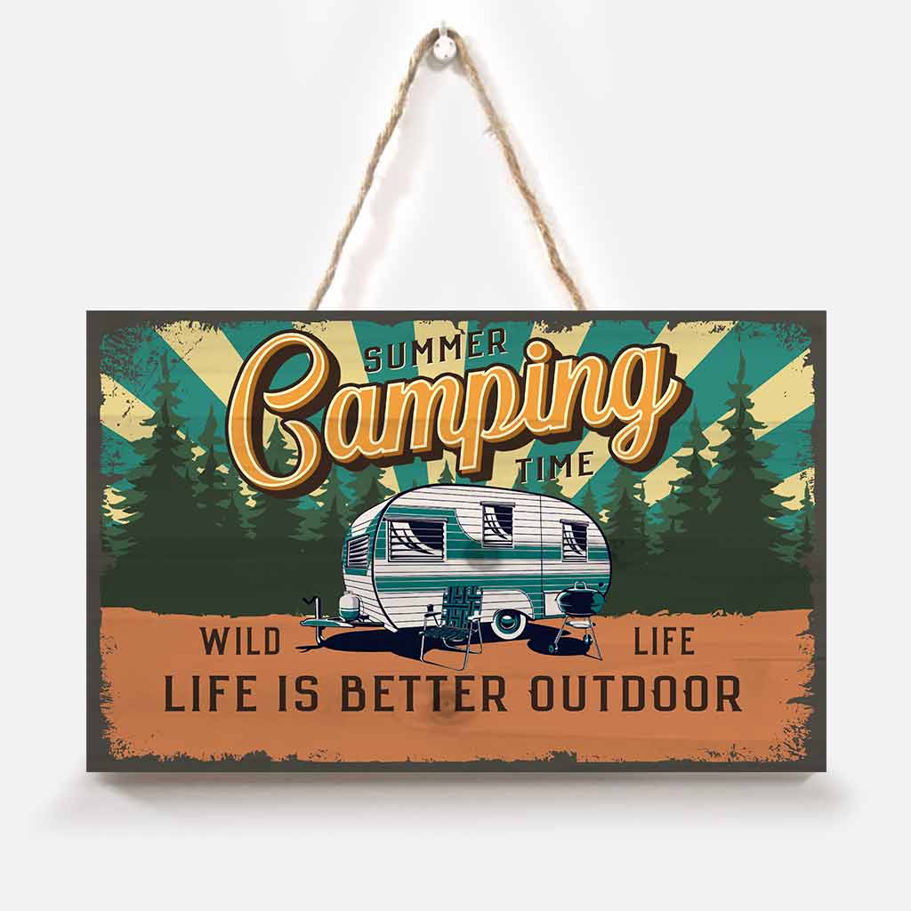 Camping Time Personalized Horizontal Rectangle Wood Sign