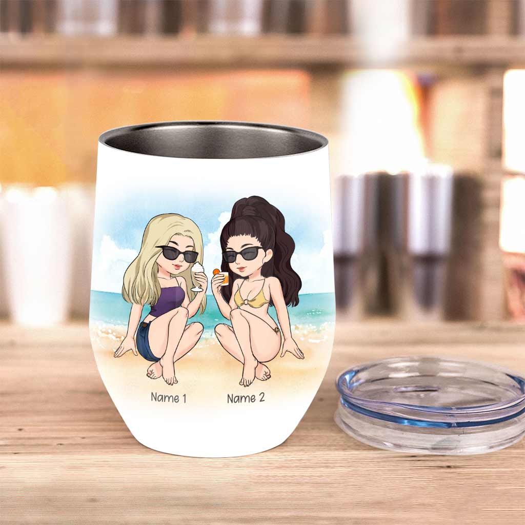 Freunde Sonne Sand und Meer - Personalisierter Weinbecher für die beste Freundin