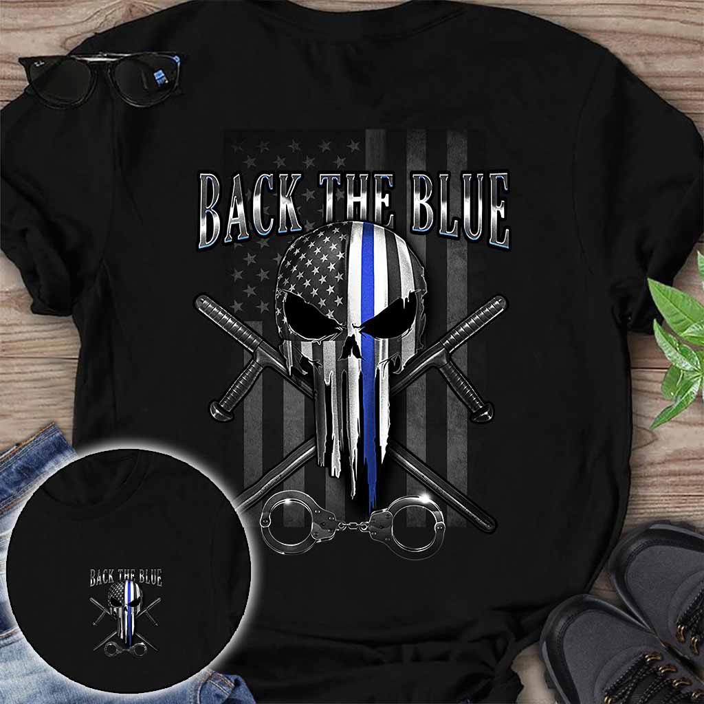 Blue Line Skull – Polizeibeamten-T-Shirt und Hoodie 0621