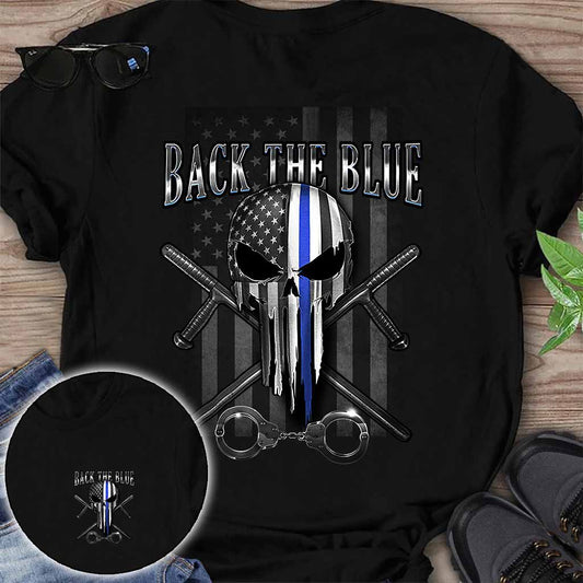 Blue Line Skull – Polizeibeamten-T-Shirt und Hoodie 0621