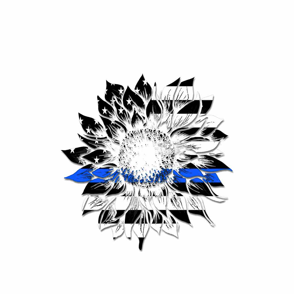Blue Line Sonnenblume - Polizeibeamten-Aufkleber Vollversion 062021