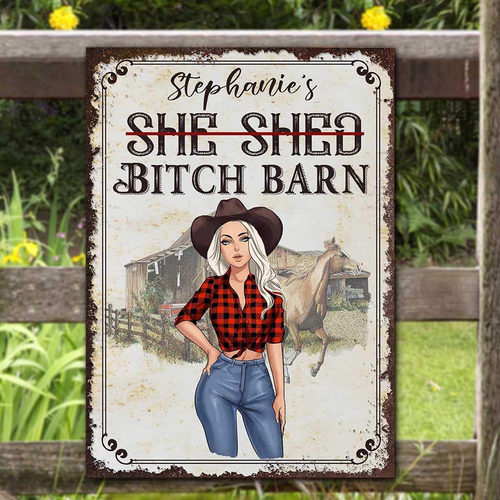 Horse Girl Barn - Personalisiertes rechteckiges Metallschild mit Pferdemotiv