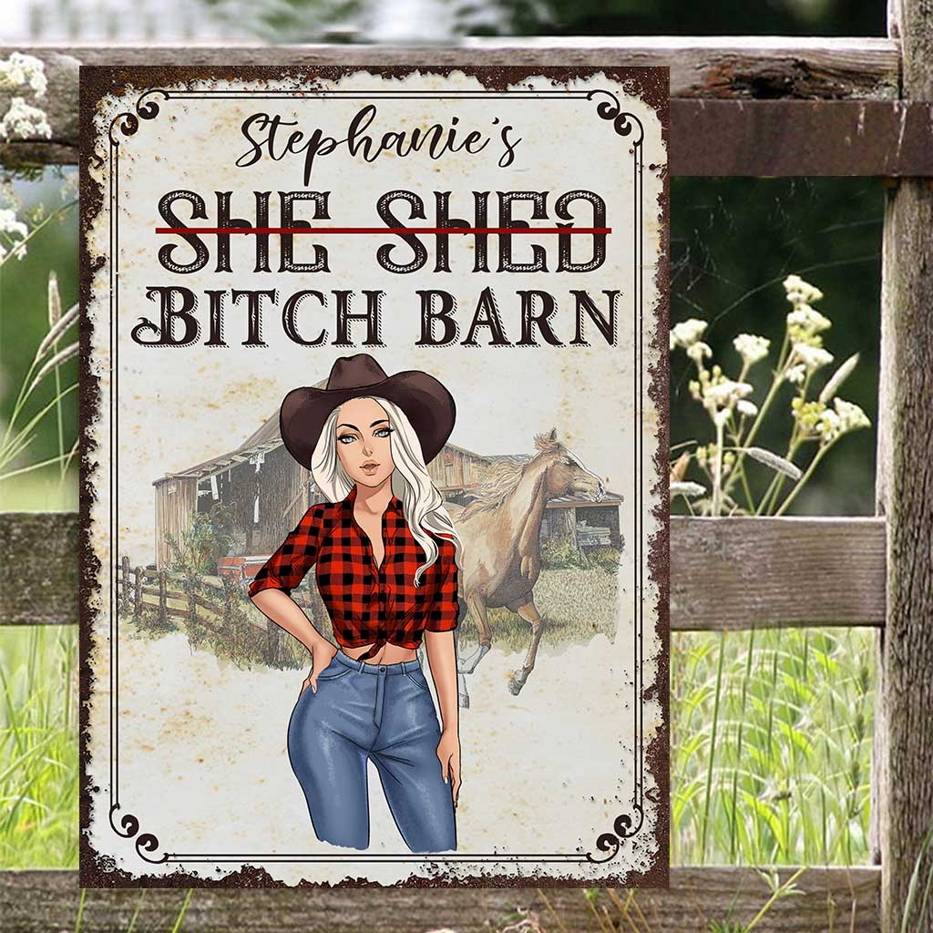 Horse Girl Barn - Personalisiertes rechteckiges Metallschild mit Pferdemotiv