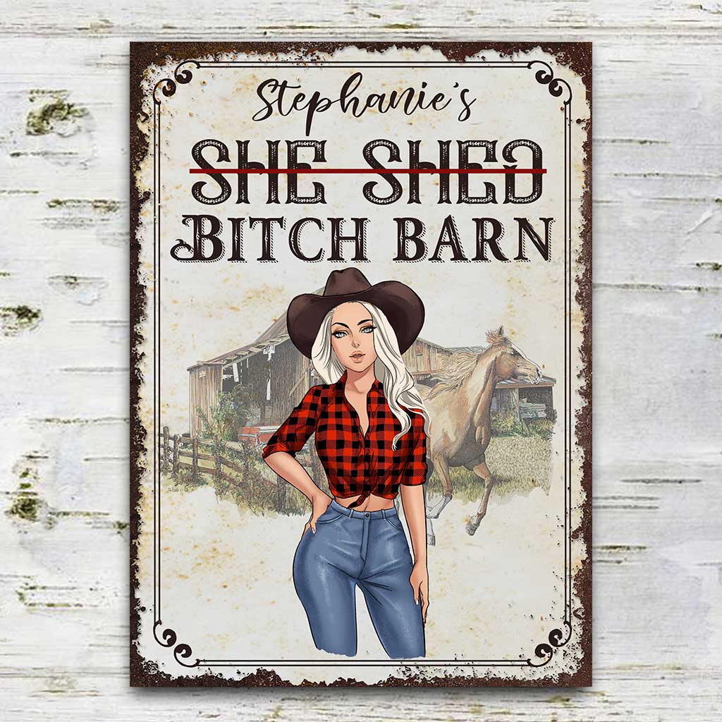 Horse Girl Barn - Personalisiertes rechteckiges Metallschild mit Pferdemotiv